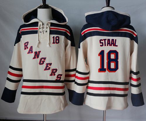 Rangers #18 Marc Staal Cream Sawyer Hooded Sweatshirt Stitched NHL Jersey - Click Image to Close